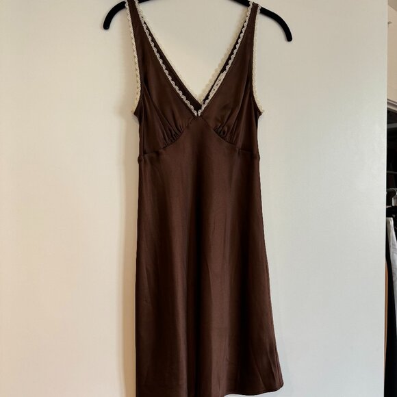 Reformation Brown Keaton Silk Mini Dress in Cafe - Picture 5 of 8